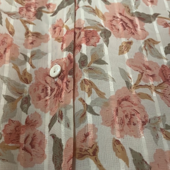 Vintage chiffon pink rose long sleeve button down shirt - Picture 5 of 8